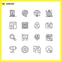 16 Icon Set Simple Line Symbols Outline Sign on White Background for Website Design Mobile Applications and Print Media Creative Black Icon vector background