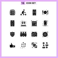 Modern Set of 16 Solid Glyphs Pictograph of online mobile application time medical Editable Vector Design Elements