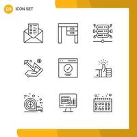 Modern Set of 9 Outlines and symbols such as message communication database statistic graph Editable Vector Design Elements