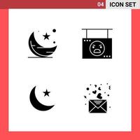 4 Icon Pack Solid Style Glyph Symbols on White Background Simple Signs for general designing Creative Black Icon vector background