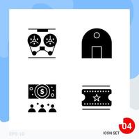 Modern Pack of 4 Icons Solid Glyph Symbols isolated on White Backgound for Website designing Creative Black Icon vector background