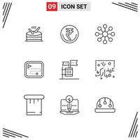 Group of 9 Outlines Signs and Symbols for flag point inr map server Editable Vector Design Elements