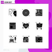 9 Thematic Vector Solid Glyphs and Editable Symbols of eye ui board basic mother Editable Vector Design Elements