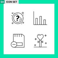 Pack of 4 Line Style Icon Set Outline Symbols for print Creative Signs Isolated on White Background 4 Icon Set Creative Black Icon vector background