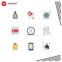 User Interface Pack of 9 Basic Flat Colors of pause office cyber crime movie layout Editable Vector Design Elements