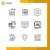 Pack of 9 Modern Outlines Signs and Symbols for Web Print Media such as buy shopping flow next arrow Editable Vector Design Elements