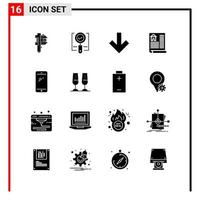 16 General Icons for website design print and mobile apps 16 Glyph Symbols Signs Isolated on White Background 16 Icon Pack Creative Black Icon vector background