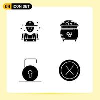 4 Creative Icons for Modern website design and responsive mobile apps 4 Glyph Symbols Signs on White Background 4 Icon Pack Creative Black Icon vector background