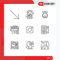 Set of 9 Vector Outlines on Grid for social instagram ladybird camera level Editable Vector Design Elements