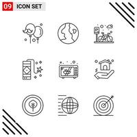 conjunto perfecto de píxeles de iconos de 9 líneas conjunto de iconos de esquema para el diseño de sitios web y la interfaz de aplicaciones móviles fondo de vector de icono negro creativo