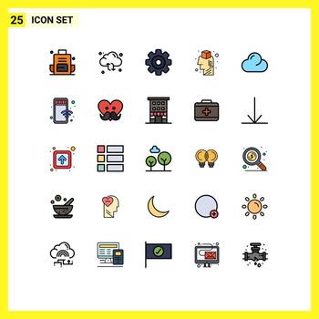 paquete de iconos de vector de stock de 25 signos y símbolos de línea para lluvia de ideas flecha cerebro reproductor de medios elementos de diseño de vector editables