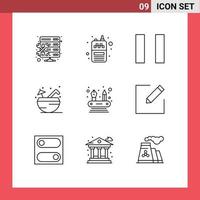 Set of 9 Modern UI Icons Symbols Signs for edit networking pause competencies summer Editable Vector Design Elements