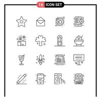 Universal Icon Symbols Group of 16 Modern Outlines of package money likes bundle setting Editable Vector Design Elements