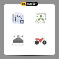 4 Thematic Vector Flat Icons and Editable Symbols of app recycle technology cycle hood Editable Vector Design Elements