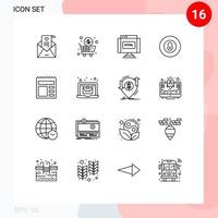 Group of 16 Modern Outlines Set for basic sport code game ball Editable Vector Design Elements