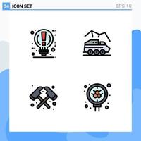 User Interface Pack of 4 Basic Filledline Flat Colors of bulb transport power planet fire Editable Vector Design Elements