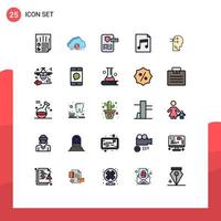 Mobile Interface Filled line Flat Color Set of 25 Pictograms of mental chang document data audio gdpr Editable Vector Design Elements