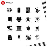 Collection of 16 Vector Icons in solid style Pixle Perfect Glyph Symbols for Web and Mobile Solid Icon Signs on White Background 16 Icons Creative Black Icon vector background