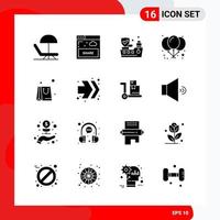 Creative Set of 16 Universal Glyph Icons isolated on White Background Creative Black Icon vector background