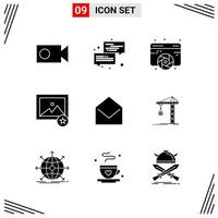 9 Icons Solid Style Grid Based Creative Glyph Symbols for Website Design Simple Solid Icon Signs Isolated on White Background 9 Icon Set Creative Black Icon vector background