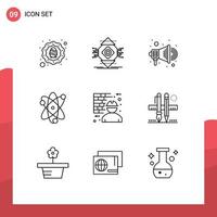 Pictogram Set of 9 Simple Outlines of construction wreath concept science achievement Editable Vector Design Elements