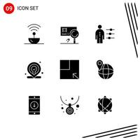 9 User Interface Solid Glyph Pack of modern Signs and Symbols of map web detection recruitment job Editable Vector Design Elements