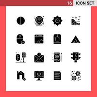 Universal Icon Symbols Group of 16 Modern Solid Glyphs of hardware devices setting connected wall Editable Vector Design Elements