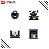 Filledline Flat Color Pack of 4 Universal Symbols of business device lock medical laptop Editable Vector Design Elements