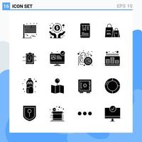 Modern 16 solid style icons Glyph Symbols for general use Creative Solid Icon Sign Isolated on White Background 16 Icons Pack Creative Black Icon vector background