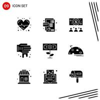 colección de 9 iconos vectoriales en estilo sólido símbolos de glifo perfecto de píxel para web y móvil signos de icono sólido sobre fondo blanco 9 iconos fondo de vector de icono negro creativo