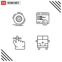 4 User Interface Line Pack of modern Signs and Symbols of action finger process speed mind Editable Vector Design Elements
