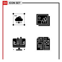 4 General Icons for website design print and mobile apps 4 Glyph Symbols Signs Isolated on White Background 4 Icon Pack Creative Black Icon vector background