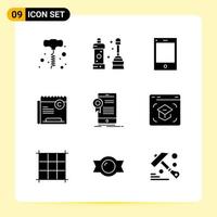 9 Creative Icons for Modern website design and responsive mobile apps 9 Glyph Symbols Signs on White Background 9 Icon Pack Creative Black Icon vector background