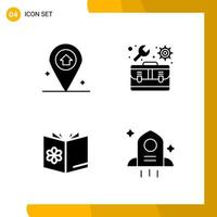 4 Icon Set Solid Style Icon Pack Glyph Symbols isolated on White Backgound for Responsive Website Designing Creative Black Icon vector background