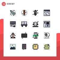 16 User Interface Flat Color Filled Line Pack of modern Signs and Symbols of cable hosting light window web Editable Creative Vector Design Elements