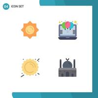 4 iconos creativos signos y símbolos modernos de sol sol globo fiesta clima elementos de diseño vectorial editables vector