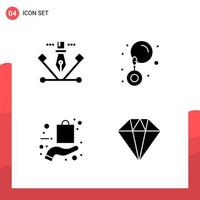 Pack of 4 Universal Glyph Icons for Print Media on White Background Creative Black Icon vector background