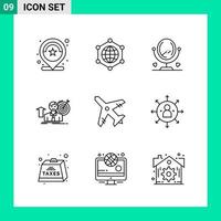 Pack of 9 Line Style Icon Set Outline Symbols for print Creative Signs Isolated on White Background 9 Icon Set Creative Black Icon vector background