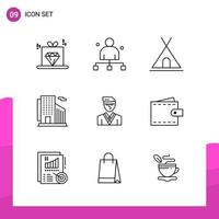 Outline Icon set Pack of 9 Line Icons isolated on White Background for responsive Website Design Print and Mobile Applications Creative Black Icon vector background