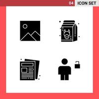 4 Icon Pack Solid Style Glyph Symbols on White Background Simple Signs for general designing Creative Black Icon vector background