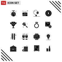 Universal Icon Symbols Group of 16 Modern Solid Glyphs of education global education logistic university Editable Vector Design Elements