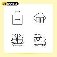 4 Creative Icons for Modern website design and responsive mobile apps 4 Outline Symbols Signs on White Background 4 Icon Pack Creative Black Icon vector background