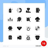 Pack of 16 Modern Solid Glyphs Signs and Symbols for Web Print Media such as mobile chat production sms cup Editable Vector Design Elements