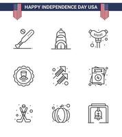 Happy Independence Day USA Pack of 9 Creative Lines of firework celebration food usa drink Editable USA Day Vector Design Elements