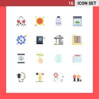 Modern Set of 16 Flat Colors and symbols such as book gear power configure phone Editable Pack of Creative Vector Design Elements