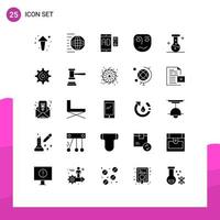 Mobile Interface Solid Glyph Set of 25 Pictograms of mask emotion transport cheerful message Editable Vector Design Elements