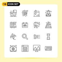 Pack of 16 creative Outlines of history archive business fireman fire Editable Vector Design Elements