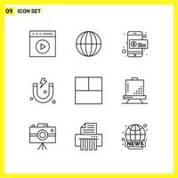 9 Icon Set Simple Line Symbols Outline Sign on White Background for Website Design Mobile Applications and Print Media Creative Black Icon vector background