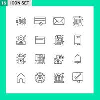 Set of 16 Commercial Outlines pack for file fire poem bell alarm Editable Vector Design Elements