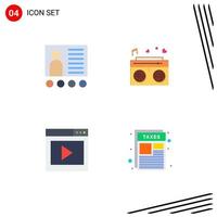 Group of 4 Modern Flat Icons Set for blackboard interface presentation love media Editable Vector Design Elements